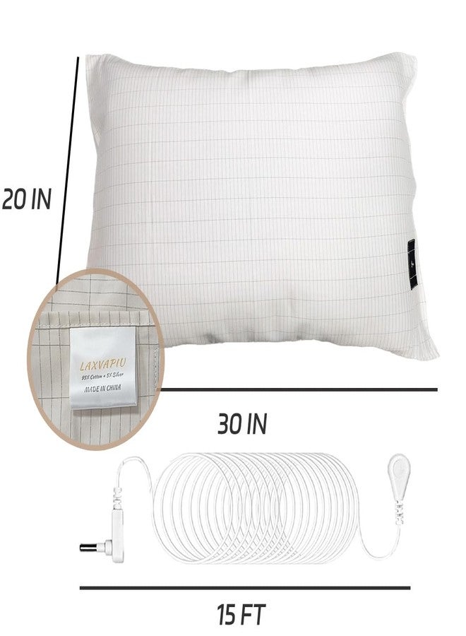 LAXVAPIU Grounding Pillowcase Earth Connected Sliver Fiber Pillow Case Queen Bedding with 15ft Cord (White，20x30 Inch) - Image 4